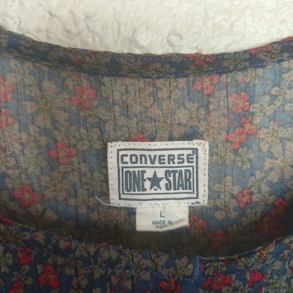 CONVERSE ONE STAR floral sleeveless shirt blouse size L light pullover tunic - Picture 7 of 8